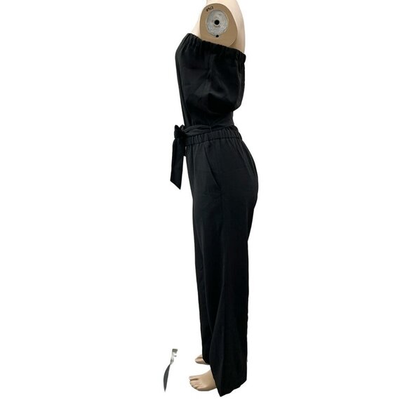 Ann Taylor Loft Belted Tie Waist Strapless Straight Leg Black‎ Jumpsuit Women XS - Picture 12 of 12